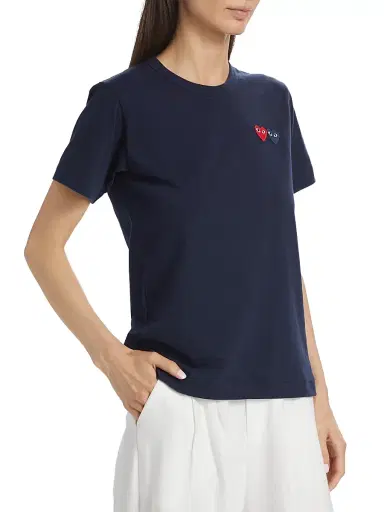 Comme des Garçons PLAY Women's Double Heart T-Shirt - Navy | Thumbnail 4 Comme des Garçons PLAY Women's Double Heart T-Shirt - Navy | Thumbnail 4