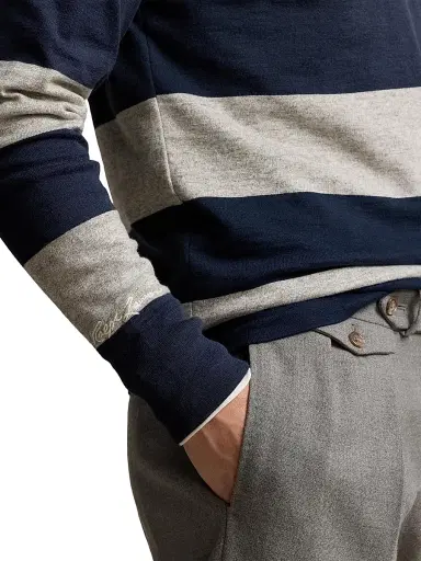Polo Ralph Lauren Men's Striped Cotton Rugby Shirt - Aviator Navy Loft Heather | Thumbnail 6 Polo Ralph Lauren Men's Striped Cotton Rugby Shirt - Aviator Navy Loft Heather | Thumbnail 6