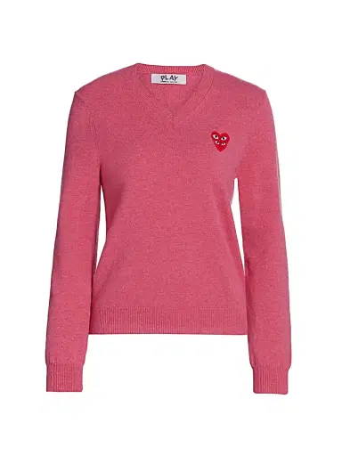 Comme des Garçons PLAY Women's Double Heart V-Neck Pullover | Thumbnail 1 Comme des Garçons PLAY Women's Double Heart V-Neck Pullover | Thumbnail 1