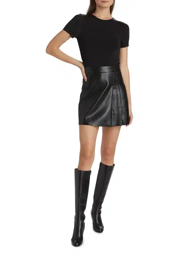 ALICE + OLIVIA Women's Chara Faux Leather Pleated Minidress - Black | Thumbnail 2 ALICE + OLIVIA Women's Chara Faux Leather Pleated Minidress - Black | Thumbnail 2