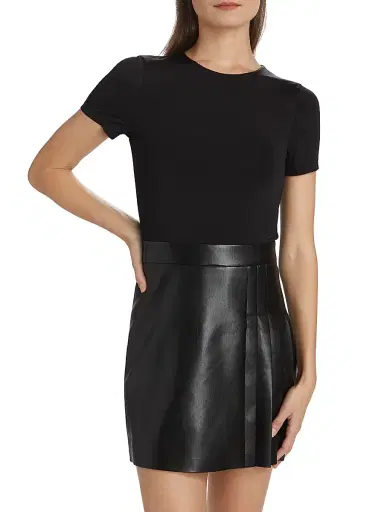 ALICE + OLIVIA Women's Chara Faux Leather Pleated Minidress - Black | Thumbnail 3 ALICE + OLIVIA Women's Chara Faux Leather Pleated Minidress - Black | Thumbnail 3