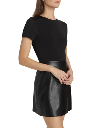 ALICE + OLIVIA Women's Chara Faux Leather Pleated Minidress - Black | Thumbnail 4 ALICE + OLIVIA Women's Chara Faux Leather Pleated Minidress - Black | Thumbnail 4