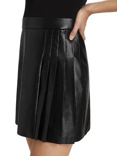 ALICE + OLIVIA Women's Chara Faux Leather Pleated Minidress - Black | Thumbnail 6 ALICE + OLIVIA Women's Chara Faux Leather Pleated Minidress - Black | Thumbnail 6