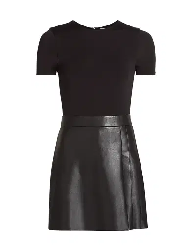 ALICE + OLIVIA Women's Chara Faux Leather Pleated Minidress - Black | Thumbnail 1 ALICE + OLIVIA Women's Chara Faux Leather Pleated Minidress - Black | Thumbnail 1
