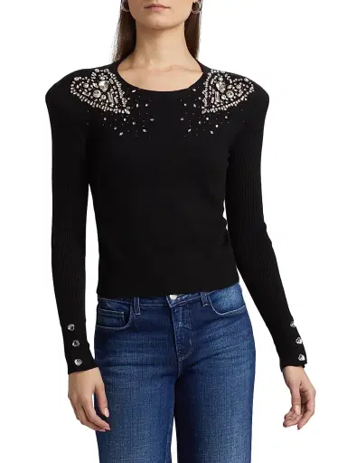 L'Agence Women's Cesca Crystal Knit Crewneck Sweater | Thumbnail 3 L'Agence Women's Cesca Crystal Knit Crewneck Sweater | Thumbnail 3