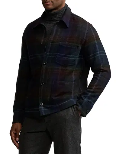 Ralph Lauren Purple Label Men's Shadow Plaid Shirt Jacket - Green Navy Multi - Size XL | Thumbnail 4 Ralph Lauren Purple Label Men's Shadow Plaid Shirt Jacket - Green Navy Multi - Size XL | Thumbnail 4