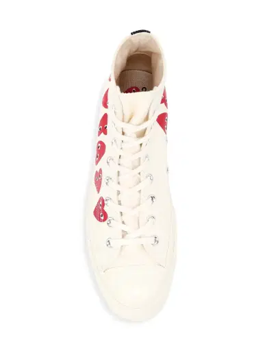 Comme des Garçons PLAY Men's CdG PLAY x Converse Unisex Chuck Taylor All Star Multi Heart High-Top Sneakers - Khaki | Thumbnail 4 Comme des Garçons PLAY Men's CdG PLAY x Converse Unisex Chuck Taylor All Star Multi Heart High-Top Sneakers - Khaki | Thumbnail 4
