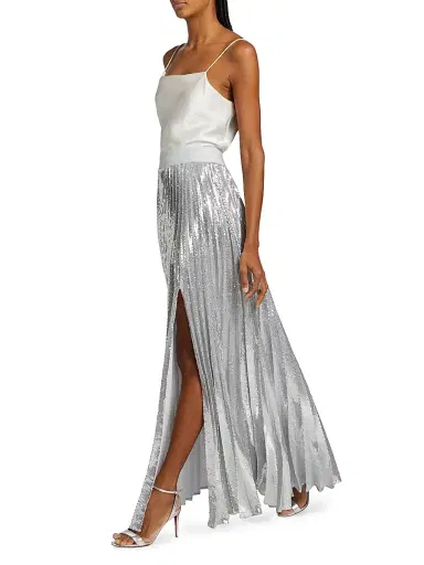 Alice + Olivia Women's Ivey Sequined Pleated Maxi Skirt - Silver | Thumbnail 2 Alice + Olivia Women's Ivey Sequined Pleated Maxi Skirt - Silver | Thumbnail 2