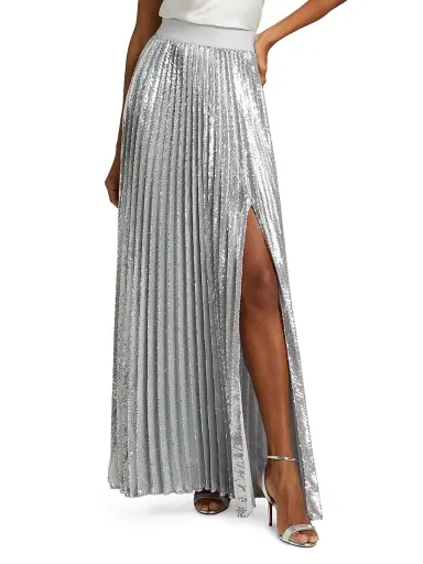 Alice + Olivia Women's Ivey Sequined Pleated Maxi Skirt - Silver | Thumbnail 3 Alice + Olivia Women's Ivey Sequined Pleated Maxi Skirt - Silver | Thumbnail 3