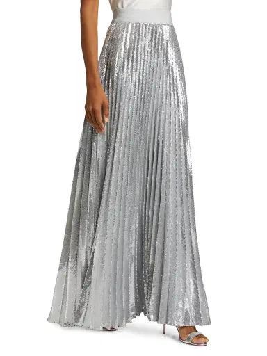 Alice + Olivia Women's Ivey Sequined Pleated Maxi Skirt - Silver | Thumbnail 4 Alice + Olivia Women's Ivey Sequined Pleated Maxi Skirt - Silver | Thumbnail 4