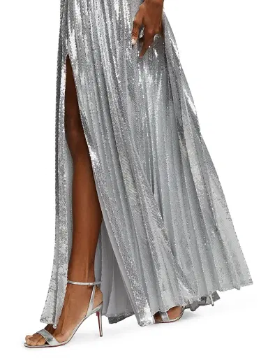Alice + Olivia Women's Ivey Sequined Pleated Maxi Skirt - Silver | Thumbnail 6 Alice + Olivia Women's Ivey Sequined Pleated Maxi Skirt - Silver | Thumbnail 6
