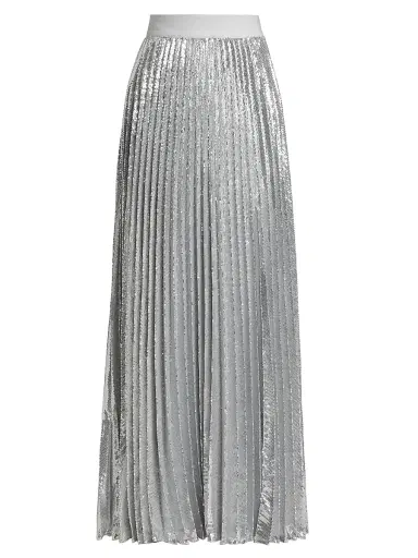 Alice + Olivia Women's Ivey Sequined Pleated Maxi Skirt - Silver | Thumbnail 1 Alice + Olivia Women's Ivey Sequined Pleated Maxi Skirt - Silver | Thumbnail 1