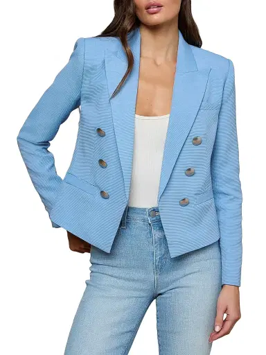 L'Agence Women's Brooke Double-Breasted Blazer - Allure Blue Watercolor Lace - Size 8 | Thumbnail 3 L'Agence Women's Brooke Double-Breasted Blazer - Allure Blue Watercolor Lace - Size 8 | Thumbnail 3