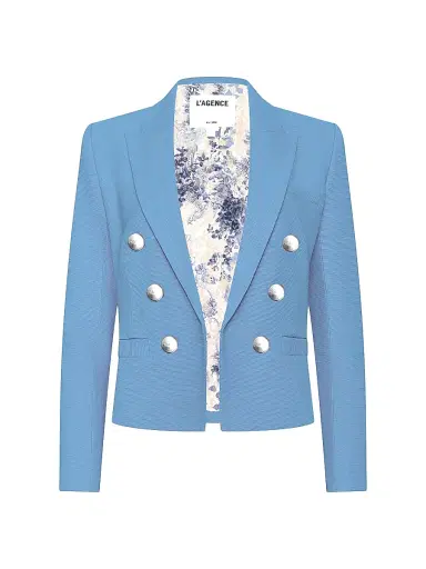 L'Agence Women's Brooke Double-Breasted Blazer - Allure Blue Watercolor Lace - Size 8 | Thumbnail 1 L'Agence Women's Brooke Double-Breasted Blazer - Allure Blue Watercolor Lace - Size 8 | Thumbnail 1