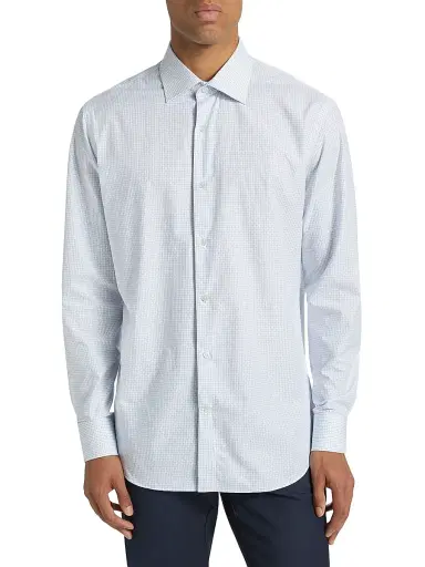 Saks Fifth Avenue Men's COLLECTION Grid Button-Front Shirt - Sea | Thumbnail 3 Saks Fifth Avenue Men's COLLECTION Grid Button-Front Shirt - Sea | Thumbnail 3