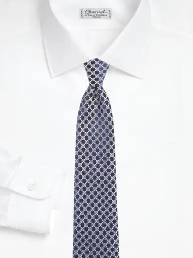 Charvet Men's Diamond Geo Woven Silk Tie - Navy White | Thumbnail 2 Charvet Men's Diamond Geo Woven Silk Tie - Navy White | Thumbnail 2