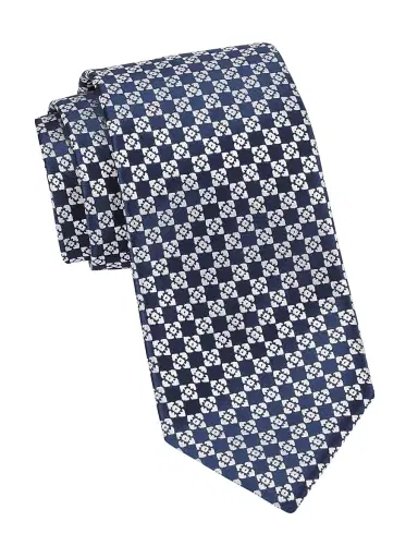 Charvet Men's Diamond Geo Woven Silk Tie - Navy White | Thumbnail 1 Charvet Men's Diamond Geo Woven Silk Tie - Navy White | Thumbnail 1