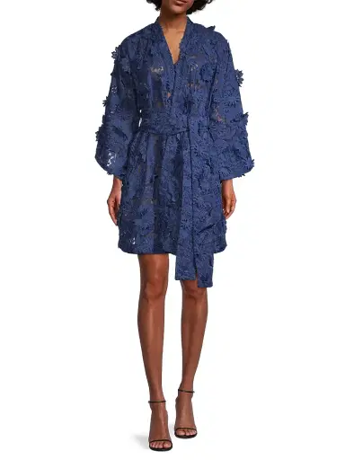La Vie Style House Women's 3D Lace Mini Wrap Dress - Navy | Thumbnail 2 La Vie Style House Women's 3D Lace Mini Wrap Dress - Navy | Thumbnail 2
