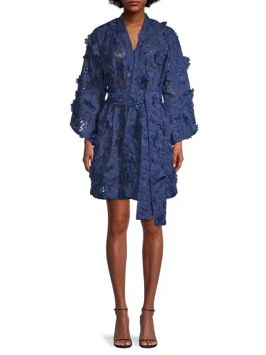 La Vie Style House Women's 3D Lace Mini Wrap Dress - Navy | Thumbnail 3 La Vie Style House Women's 3D Lace Mini Wrap Dress - Navy | Thumbnail 3