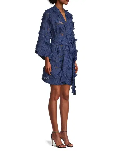La Vie Style House Women's 3D Lace Mini Wrap Dress - Navy | Thumbnail 4 La Vie Style House Women's 3D Lace Mini Wrap Dress - Navy | Thumbnail 4