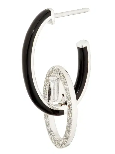 Nikos Koulis Women's Oui A-Round 18K White Gold, 0.69 TCW Diamond & Black Enamel Hoop Earrings - White Gold | Thumbnail 3 Nikos Koulis Women's Oui A-Round 18K White Gold, 0.69 TCW Diamond & Black Enamel Hoop Earrings - White Gold | Thumbnail 3