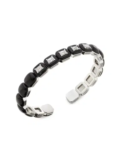 Nikos Koulis Women's Oui 18K White Gold, 120 TCW Diamond & Black Enamel Cuff - White Gold | Thumbnail 1 Nikos Koulis Women's Oui 18K White Gold, 120 TCW Diamond & Black Enamel Cuff - White Gold | Thumbnail 1