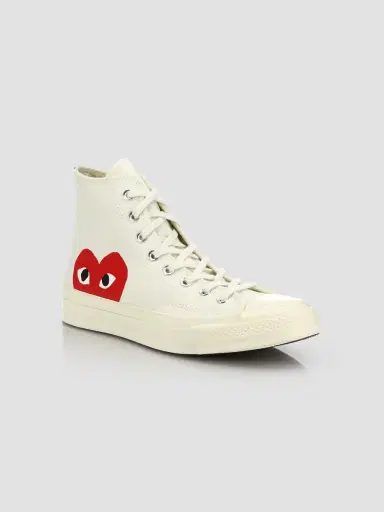 Comme des Garçons PLAY Unisex CdG PLAY x Converse Men's Chuck Taylor All Star High-Top Sneakers - Beige | Thumbnail 6 Comme des Garçons PLAY Unisex CdG PLAY x Converse Men's Chuck Taylor All Star High-Top Sneakers - Beige | Thumbnail 6