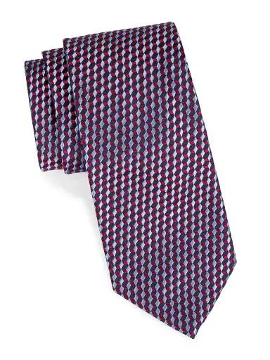 Charvet Men's Neat Geo Block Silk Jacquard Tie - Navy Red | Thumbnail 1 Charvet Men's Neat Geo Block Silk Jacquard Tie - Navy Red | Thumbnail 1