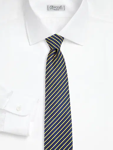 Charvet Men's Striped Silk Tie - Navy Yellow | Thumbnail 2 Charvet Men's Striped Silk Tie - Navy Yellow | Thumbnail 2