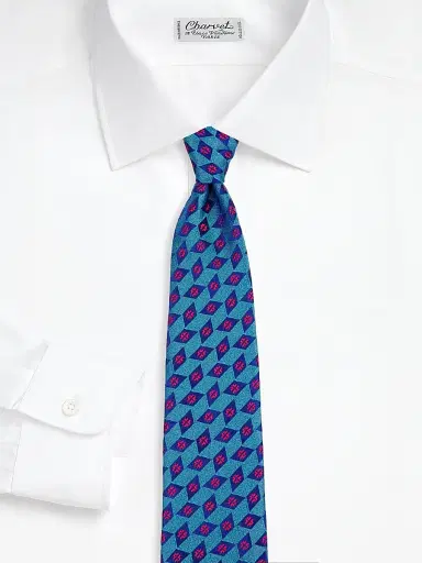 Charvet Men's Neat Window Silk Tie - Teal Blue | Thumbnail 2 Charvet Men's Neat Window Silk Tie - Teal Blue | Thumbnail 2