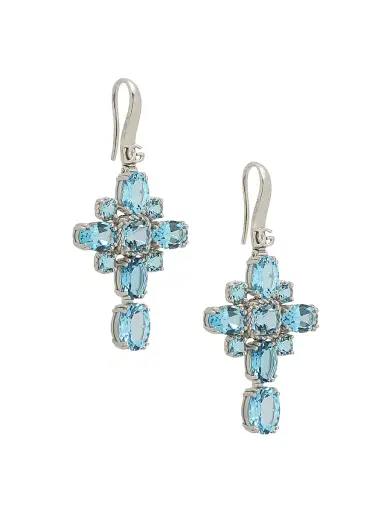 Dolce & Gabbana Women's Cross 18K White Gold & Swiss Blue Topaz Cross Drop Earrings - White Gold | Thumbnail 3 Dolce & Gabbana Women's Cross 18K White Gold & Swiss Blue Topaz Cross Drop Earrings - White Gold | Thumbnail 3