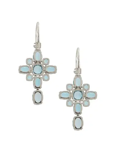 Dolce & Gabbana Women's Cross 18K White Gold & Swiss Blue Topaz Cross Drop Earrings - White Gold | Thumbnail 4 Dolce & Gabbana Women's Cross 18K White Gold & Swiss Blue Topaz Cross Drop Earrings - White Gold | Thumbnail 4