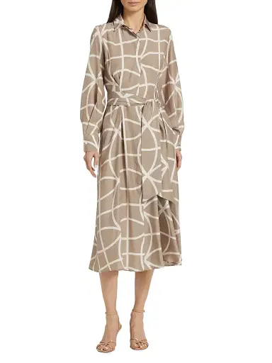 Kiton Women's Printed Silk Collared Belted Shirtdress - Beige White - Size 4 | Thumbnail 3 Kiton Women's Printed Silk Collared Belted Shirtdress - Beige White - Size 4 | Thumbnail 3