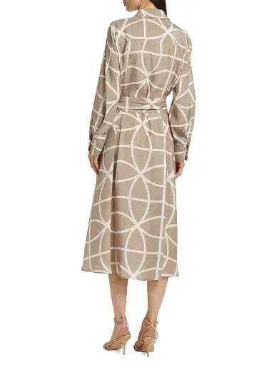 Kiton Women's Printed Silk Collared Belted Shirtdress - Beige White - Size 4 | Thumbnail 5 Kiton Women's Printed Silk Collared Belted Shirtdress - Beige White - Size 4 | Thumbnail 5