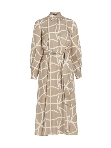 Kiton Women's Printed Silk Collared Belted Shirtdress - Beige White - Size 4 | Thumbnail 1 Kiton Women's Printed Silk Collared Belted Shirtdress - Beige White - Size 4 | Thumbnail 1