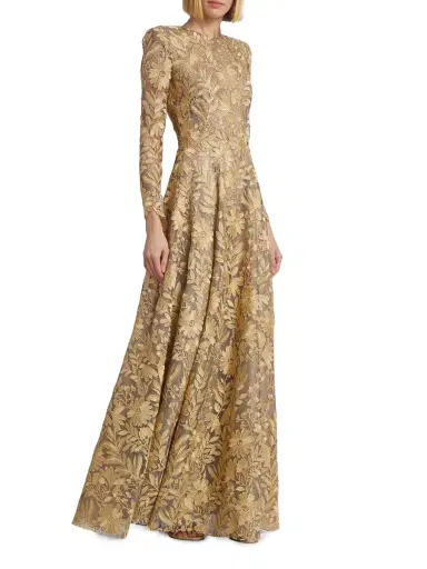 Naeem Khan Women's Floral Lace A-Line Gown - Gold Silver | Thumbnail 3 Naeem Khan Women's Floral Lace A-Line Gown - Gold Silver | Thumbnail 3