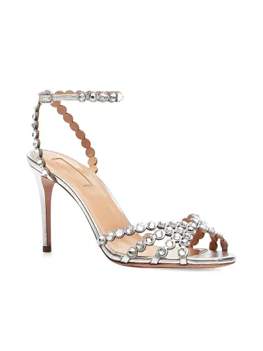 Aquazzura Women's Tequila 85MM Embellished Metallic Leather Sandals - Silver | Thumbnail 2 Aquazzura Women's Tequila 85MM Embellished Metallic Leather Sandals - Silver | Thumbnail 2
