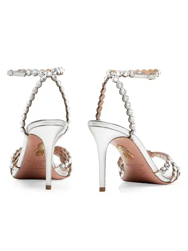 Aquazzura Women's Tequila 85MM Embellished Metallic Leather Sandals - Silver | Thumbnail 3 Aquazzura Women's Tequila 85MM Embellished Metallic Leather Sandals - Silver | Thumbnail 3