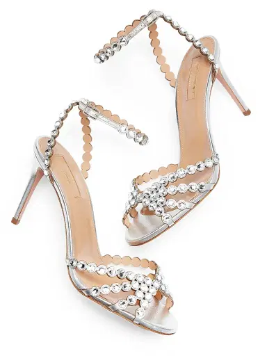 Aquazzura Women's Tequila 85MM Embellished Metallic Leather Sandals - Silver | Thumbnail 4 Aquazzura Women's Tequila 85MM Embellished Metallic Leather Sandals - Silver | Thumbnail 4