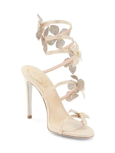 Rene Caovilla Women's 100MM Satin Floral High-Heel Sandals - Beige Golden | Thumbnail 2 Rene Caovilla Women's 100MM Satin Floral High-Heel Sandals - Beige Golden | Thumbnail 2