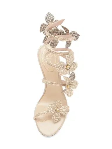 Rene Caovilla Women's 100MM Satin Floral High-Heel Sandals - Beige Golden | Thumbnail 4 Rene Caovilla Women's 100MM Satin Floral High-Heel Sandals - Beige Golden | Thumbnail 4