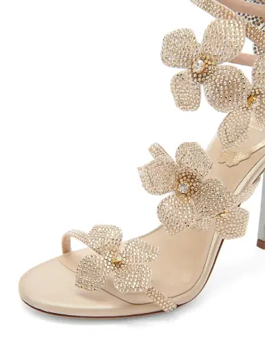 Rene Caovilla Women's 100MM Satin Floral High-Heel Sandals - Beige Golden | Thumbnail 5 Rene Caovilla Women's 100MM Satin Floral High-Heel Sandals - Beige Golden | Thumbnail 5