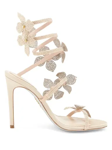 Rene Caovilla Women's 100MM Satin Floral High-Heel Sandals - Beige Golden | Thumbnail 1 Rene Caovilla Women's 100MM Satin Floral High-Heel Sandals - Beige Golden | Thumbnail 1