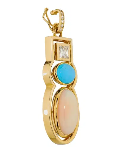 Jenna Blake Women's Morse Code 18K Yellow Gold, Turquoise, Coral & TCW Diamond Charm - Gold | Thumbnail 2 Jenna Blake Women's Morse Code 18K Yellow Gold, Turquoise, Coral & TCW Diamond Charm - Gold | Thumbnail 2