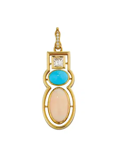 Jenna Blake Women's Morse Code 18K Yellow Gold, Turquoise, Coral & TCW Diamond Charm - Gold | Thumbnail 1 Jenna Blake Women's Morse Code 18K Yellow Gold, Turquoise, Coral & TCW Diamond Charm - Gold | Thumbnail 1