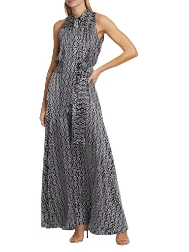 Kiton Women's Graphic Print Silk Sleeveless Maxi Dress - Blue White - Size 10 | Thumbnail 3 Kiton Women's Graphic Print Silk Sleeveless Maxi Dress - Blue White - Size 10 | Thumbnail 3