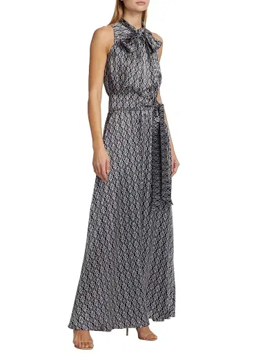 Kiton Women's Graphic Print Silk Sleeveless Maxi Dress - Blue White - Size 10 | Thumbnail 4 Kiton Women's Graphic Print Silk Sleeveless Maxi Dress - Blue White - Size 10 | Thumbnail 4