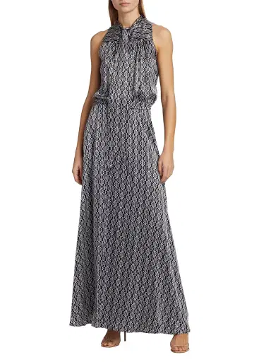 Kiton Women's Graphic Print Silk Sleeveless Maxi Dress - Blue White - Size 10 | Thumbnail 6 Kiton Women's Graphic Print Silk Sleeveless Maxi Dress - Blue White - Size 10 | Thumbnail 6