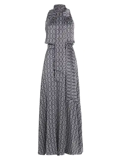 Kiton Women's Graphic Print Silk Sleeveless Maxi Dress - Blue White - Size 10 | Thumbnail 1 Kiton Women's Graphic Print Silk Sleeveless Maxi Dress - Blue White - Size 10 | Thumbnail 1