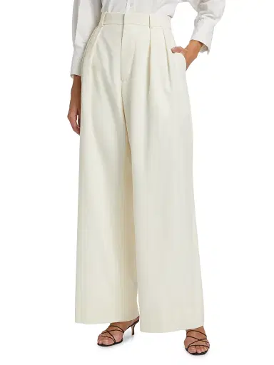 WARDROBE.NYC Women's Pleated Wool Low-Rise Trousers - Off White | Thumbnail 2 WARDROBE.NYC Women's Pleated Wool Low-Rise Trousers - Off White | Thumbnail 2